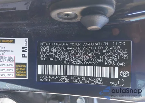 2021 Toyota Corolla Se z USA, uszkodzony, nr VIN JTDS4MCE2MJ068697